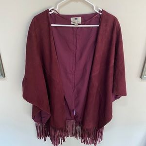 Hinge Burgundy Suede Fringe Cape